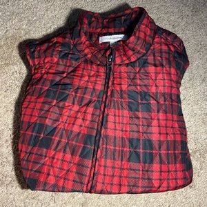 Black and red plaid vest